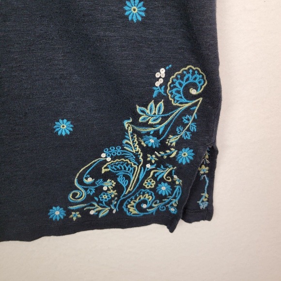 J. Jill Womens Embroidered Linen Floral Tunic Top Size Large Blue Lightweight - Picture 6 of 8